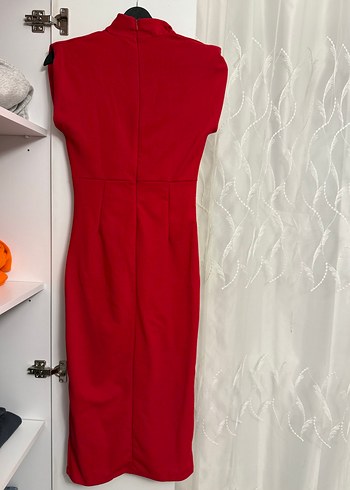 Kırmızı Drapeli Uzun Abiye Elbise - Görsel 3