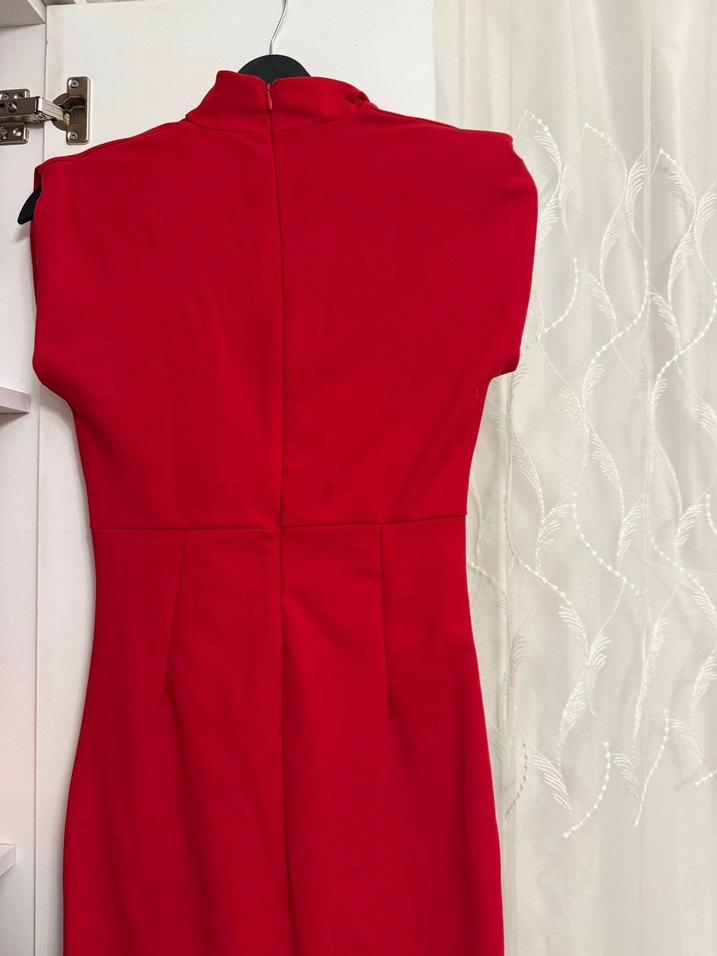 Kırmızı Drapeli Uzun Abiye Elbise - Görsel 4