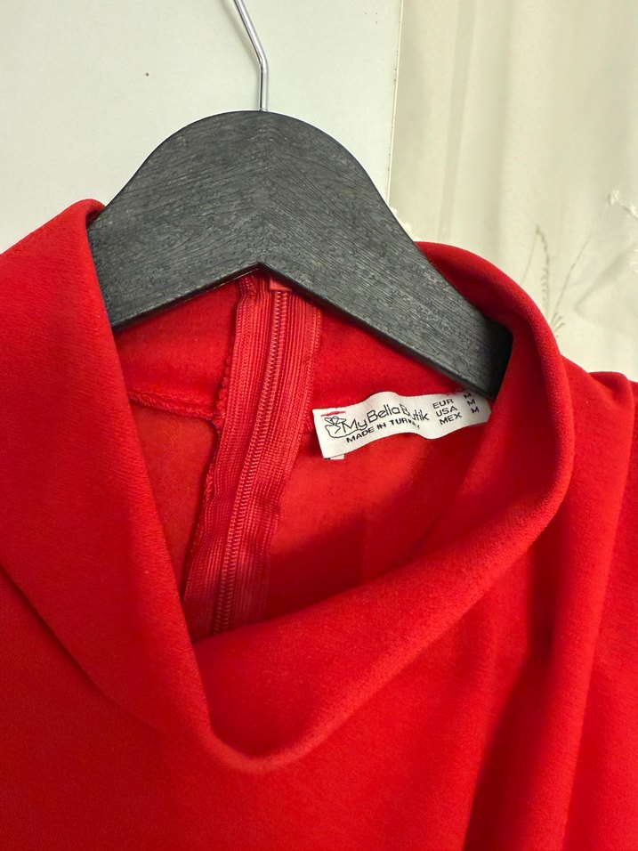 Kırmızı Drapeli Uzun Abiye Elbise - Görsel 5