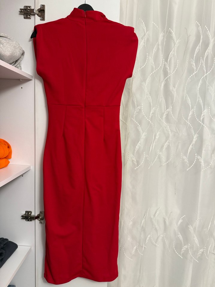 Kırmızı Drapeli Uzun Abiye Elbise - Görsel 3