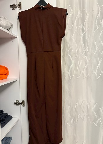 Kahverengi Drapeli Uzun Elbise - Görsel 5