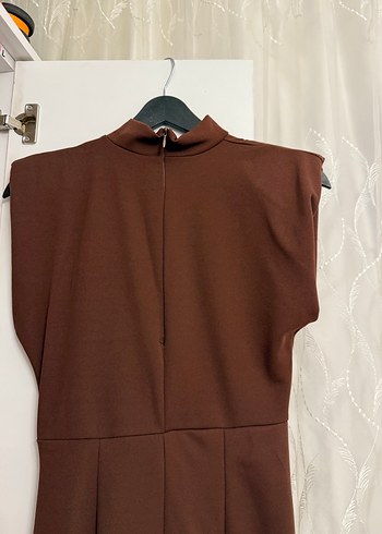 Kahverengi Drapeli Uzun Elbise - Görsel 4