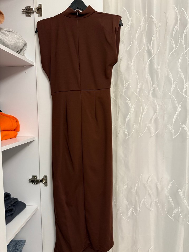 Kahverengi Drapeli Uzun Elbise - Görsel 5