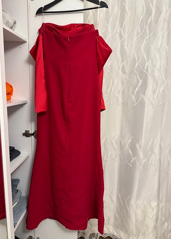 Drapeli Straplez Uzun Kırmızı Abiye Elbise - Görsel 4