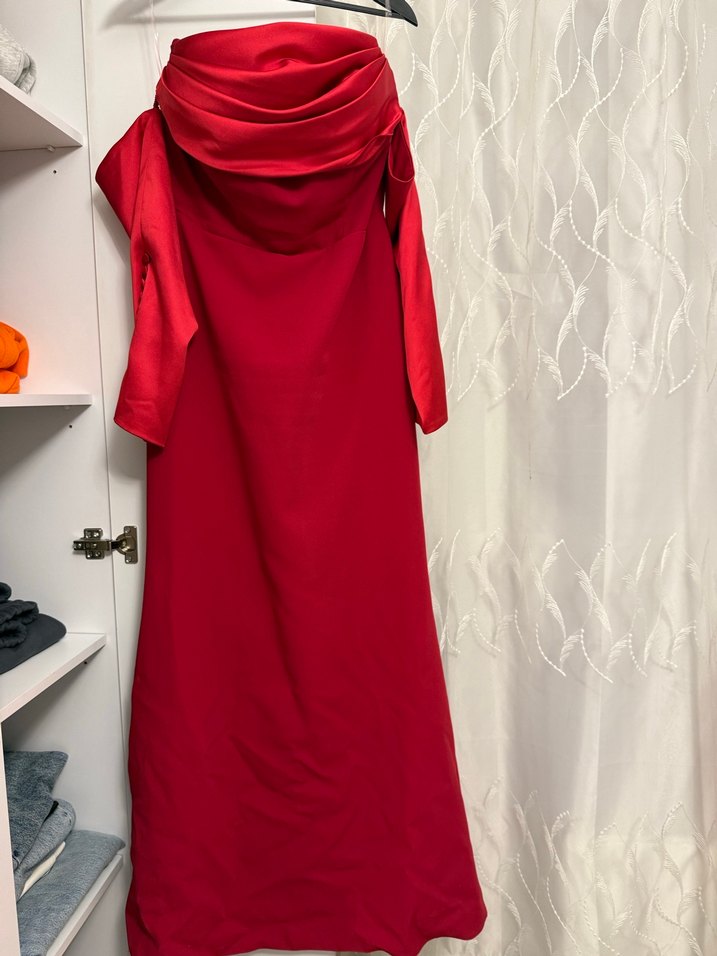 Drapeli Straplez Uzun Kırmızı Abiye Elbise - Görsel 2