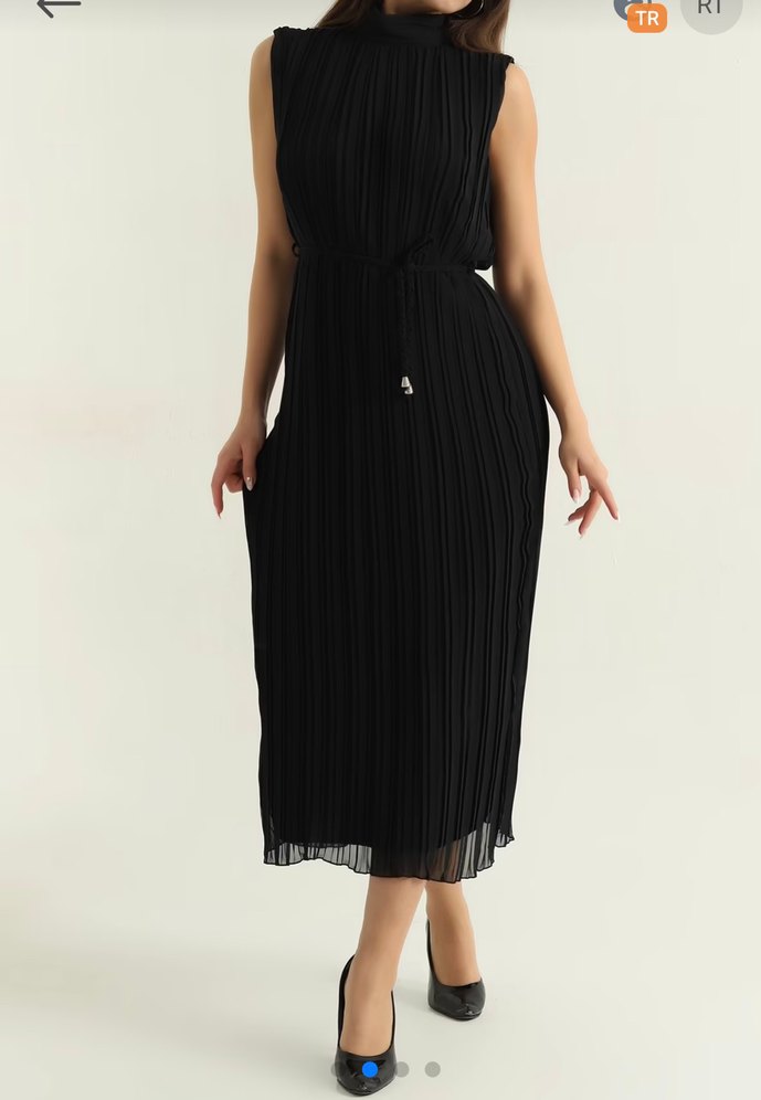 Siyah Piliseli Uzun Kadın Elbise - Görsel 2