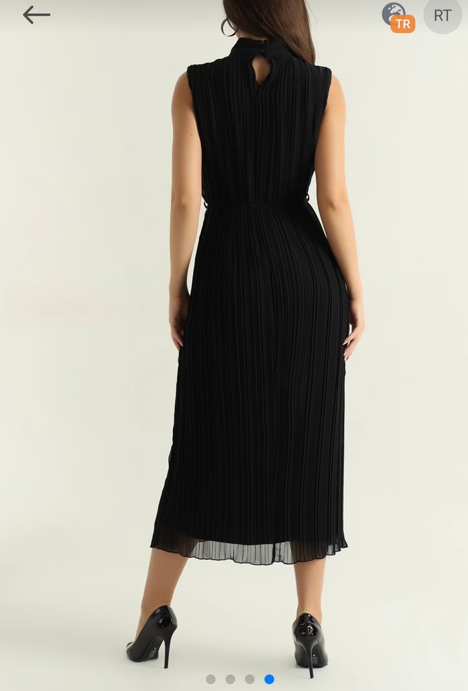 Siyah Piliseli Uzun Kadın Elbise - Görsel 4