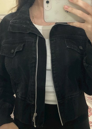 xs Beden siyah Renk Trendyolmilla Siyah Fermuarlı Kadın Denim Ceket