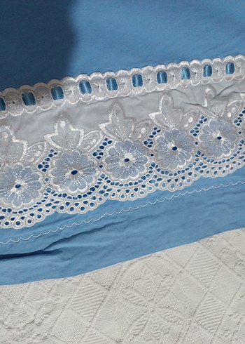 İşlemeli Mavi Kuğu Desenli pike,çarşaf ve 2 adet yastık seti - Görsel 5