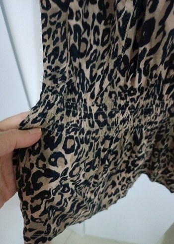 m Beden kahverengi Renk Kısa Kollu Leopar Desenli tunik