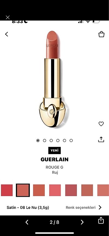 Guerlain Guerlain Ruj Kılıfı ve Ruj 08 Numara Saten Bitiş