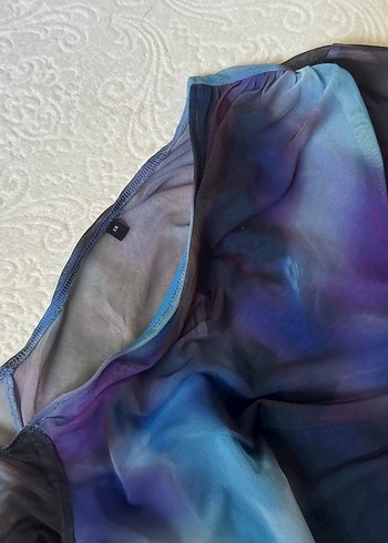 xs Beden Uzun Kollu, V Yaka, Mor Tie-Dye Bluz
