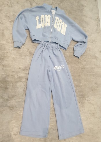 Zara Kız Çocuk Mavi Kapüşonlu Fermuarlı Sweatshirt takim