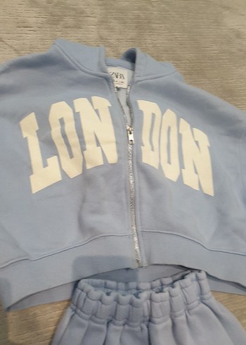 11-12 Yaş Beden Kız Çocuk Mavi Kapüşonlu Fermuarlı Sweatshirt takim