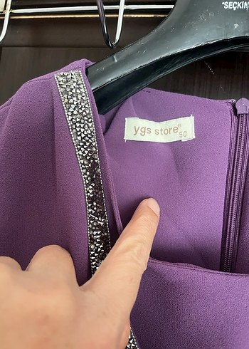 Lila Uzun Kollu Kadın abiye - Görsel 2