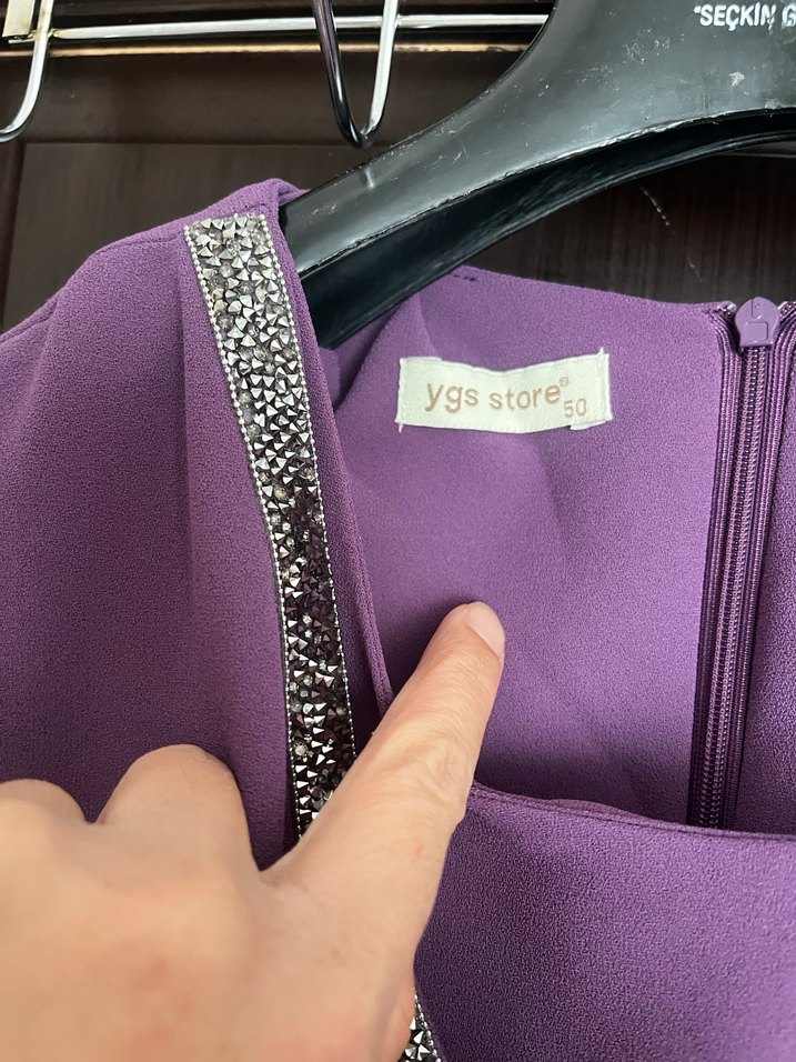 Lila Uzun Kollu Kadın abiye - Görsel 2