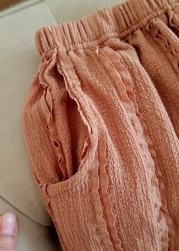 Bej Kadın Keten Pilili Bohem Pantolon - Görsel 2