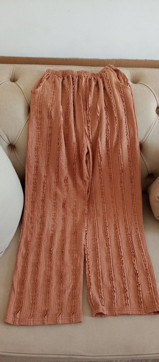 Bej Kadın Keten Pilili Bohem Pantolon - Görsel 3