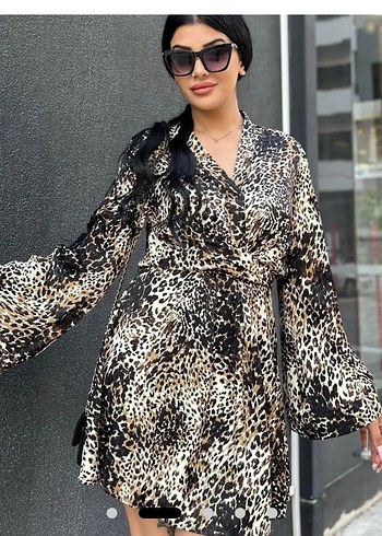 m Beden Leopar KİMONO Elbise(Son 2adet M BEDEN