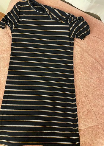 Çizgili Midi Kısa Kollu Elbise - Görsel 4