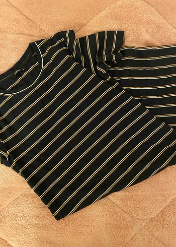 Çizgili Midi Kısa Kollu Elbise - Görsel 3