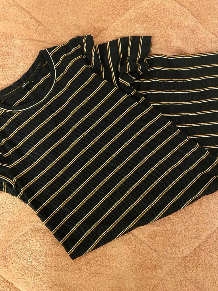 Çizgili Midi Kısa Kollu Elbise - Görsel 3