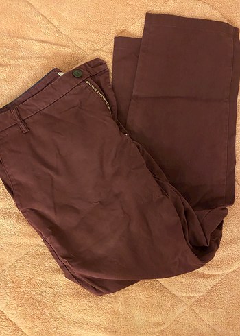 Düğmeli Bordo Keten Erkek Pantolon - Görsel 6