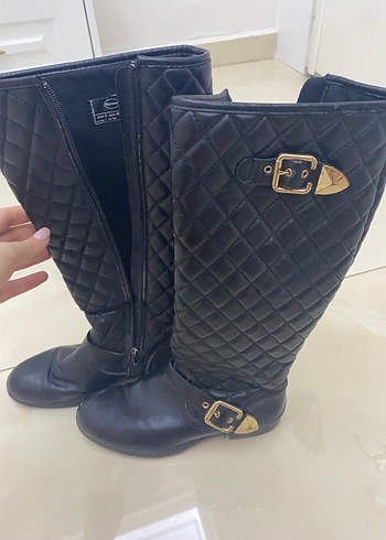 Kadın Siyah Tokalı Deri Dizüstü Bot - Görsel 12