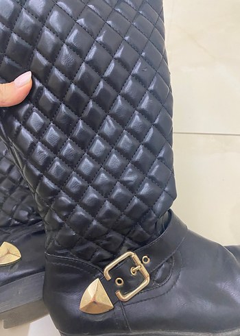 Kadın Siyah Tokalı Deri Dizüstü Bot - Görsel 11