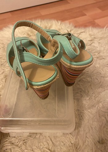 Turkuaz Tokalı Dolgu Topuk Kadın Ayakkabı - Görsel 4