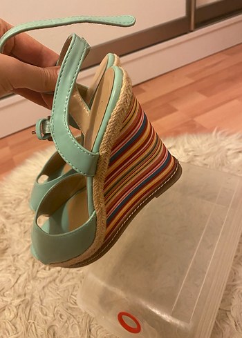 Turkuaz Tokalı Dolgu Topuk Kadın Ayakkabı - Görsel 6