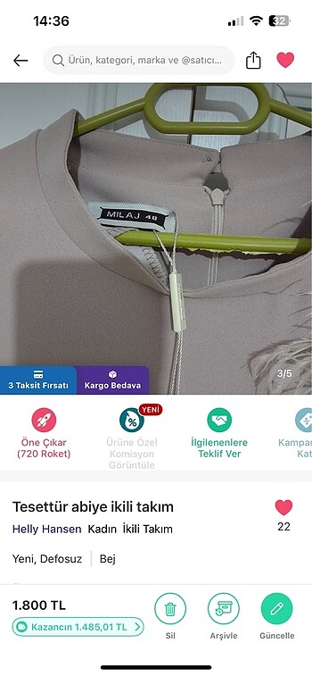 48 Beden ten rengi Renk İkili tesettür takım