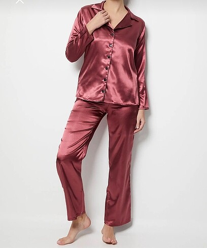 Bordo Saten Pijama Takımı
