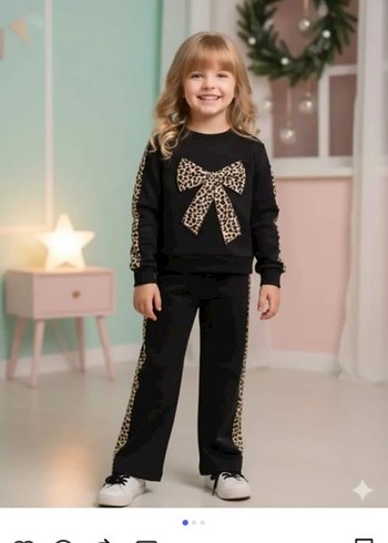 Kız Çocuk Pembe Örgü Sweatshirt ve Eşofman Takımı - Görsel 10
