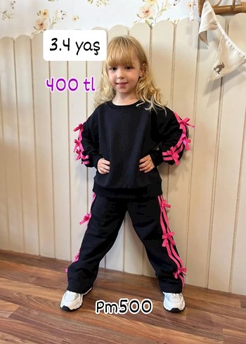 Kız Çocuk Pembe Örgü Sweatshirt ve Eşofman Takımı - Görsel 6