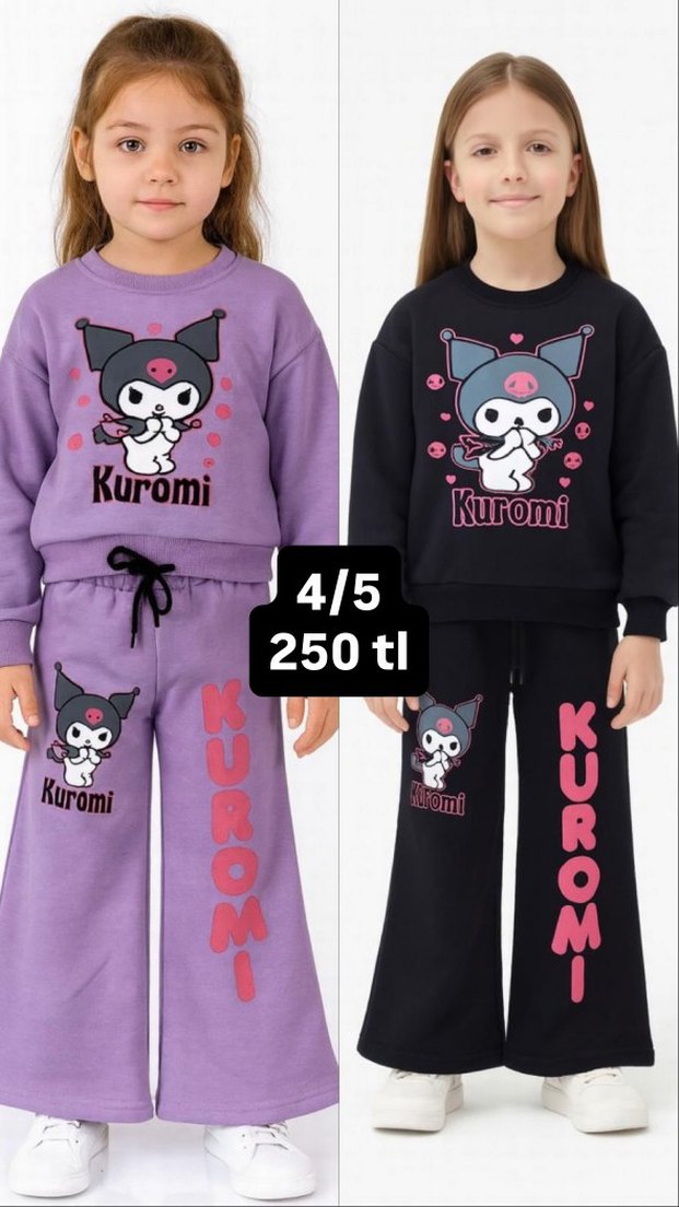 Kız Çocuk Pembe Örgü Sweatshirt ve Eşofman Takımı - Görsel 4