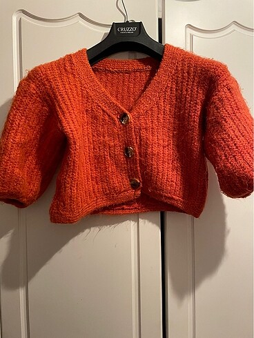 Simli kumaş crop hırka