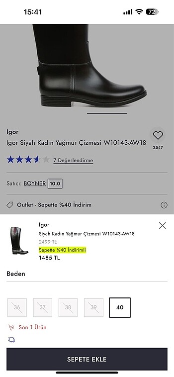 36 Beden siyah Renk İgor çizme