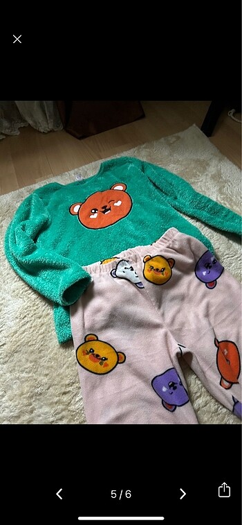 10 Yaş Beden çeşitli Renk LCW kız çocuk peluş pijama takımı