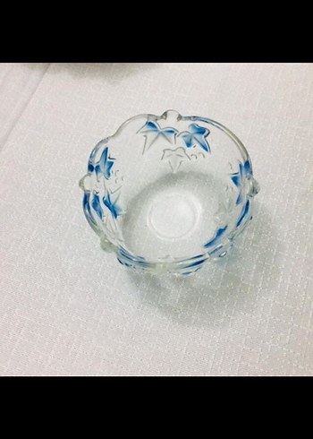 Mavi Çiçek Desenli Cam Kase - Görsel 2