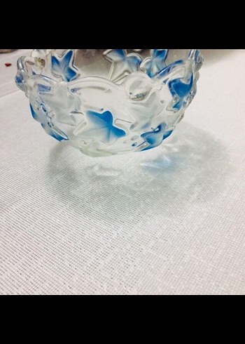 Mavi Çiçek Desenli Cam Kase - Görsel 3