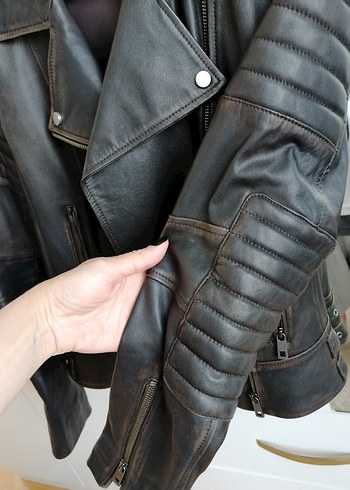 s Beden kahverengi Renk Desa Deri Biker Ceket