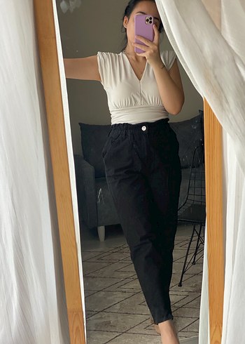 Kadın Siyah Loose Fit Midi Pantolon - Görsel 2