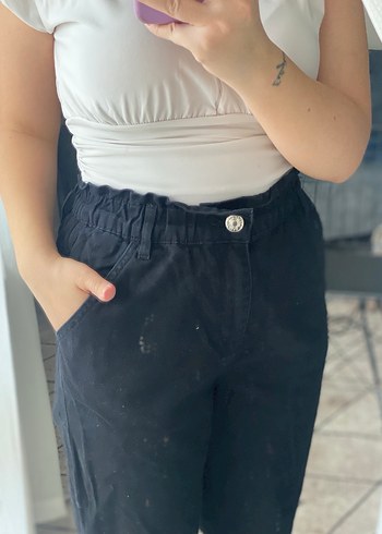 Kadın Siyah Loose Fit Midi Pantolon - Görsel 3