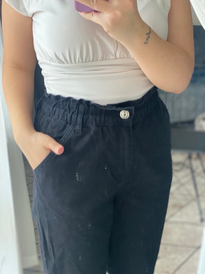 Kadın Siyah Loose Fit Midi Pantolon - Görsel 3