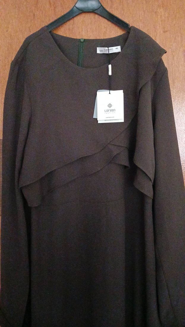 Siyah Uzun Kollu Dökümlü Kadın Elbise - Görsel 2