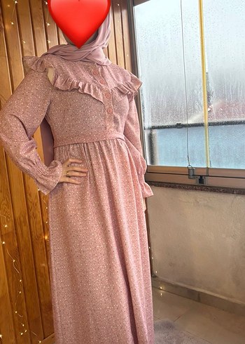 Pembe Vintage Uzun Kollu Fırfırlı Elbise - Görsel 3