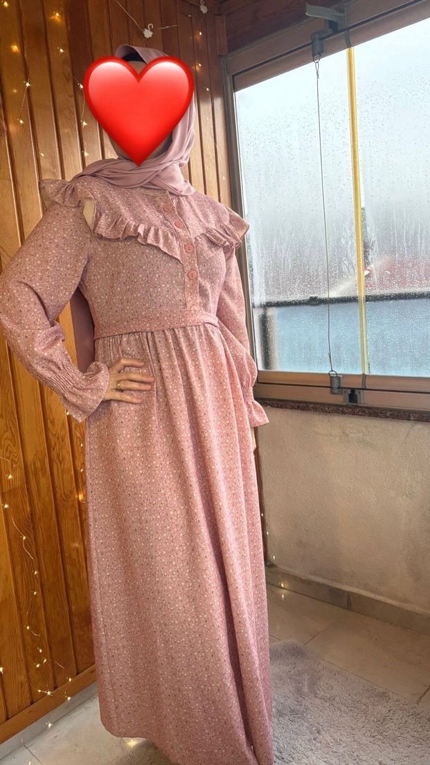 Pembe Vintage Uzun Kollu Fırfırlı Elbise - Görsel 3