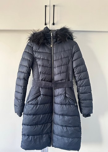 Lacivert Kürklü Midi Kadın Kışlık Mont