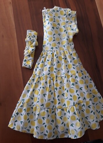 Limon desenli 3-4 yas kız cocuk elbisesi
